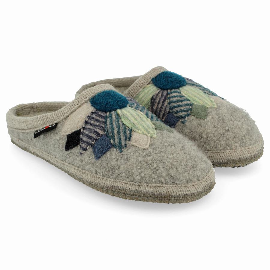 Haflinger Flower Power Soft Sole Tøfler Dame Sølv Grå | LCH7611EY